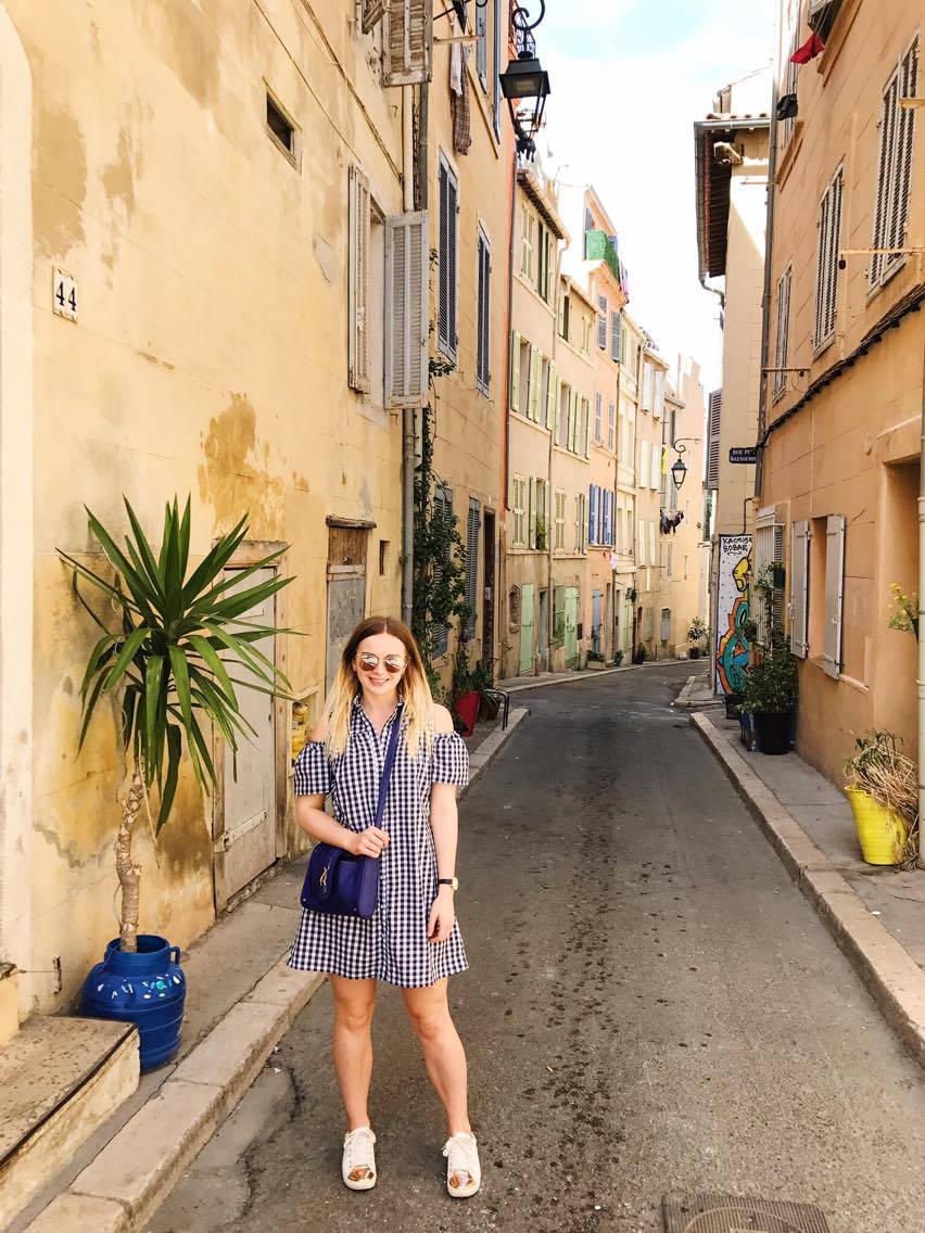 Exploring Le Panier, Marseille, in gingham dress