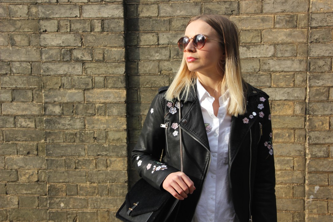 Embroidered biker jacket