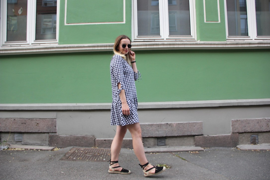 Smock dress with black espadrilles