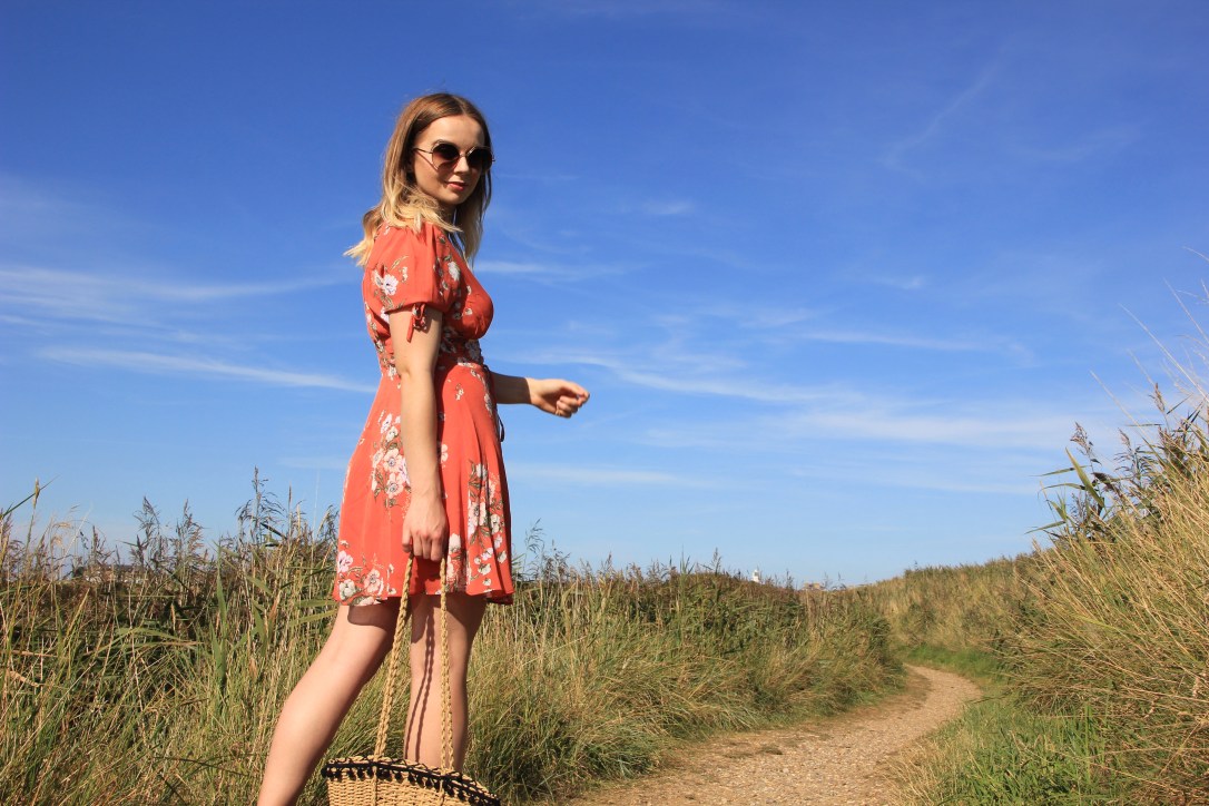Burnt orange lace up dress