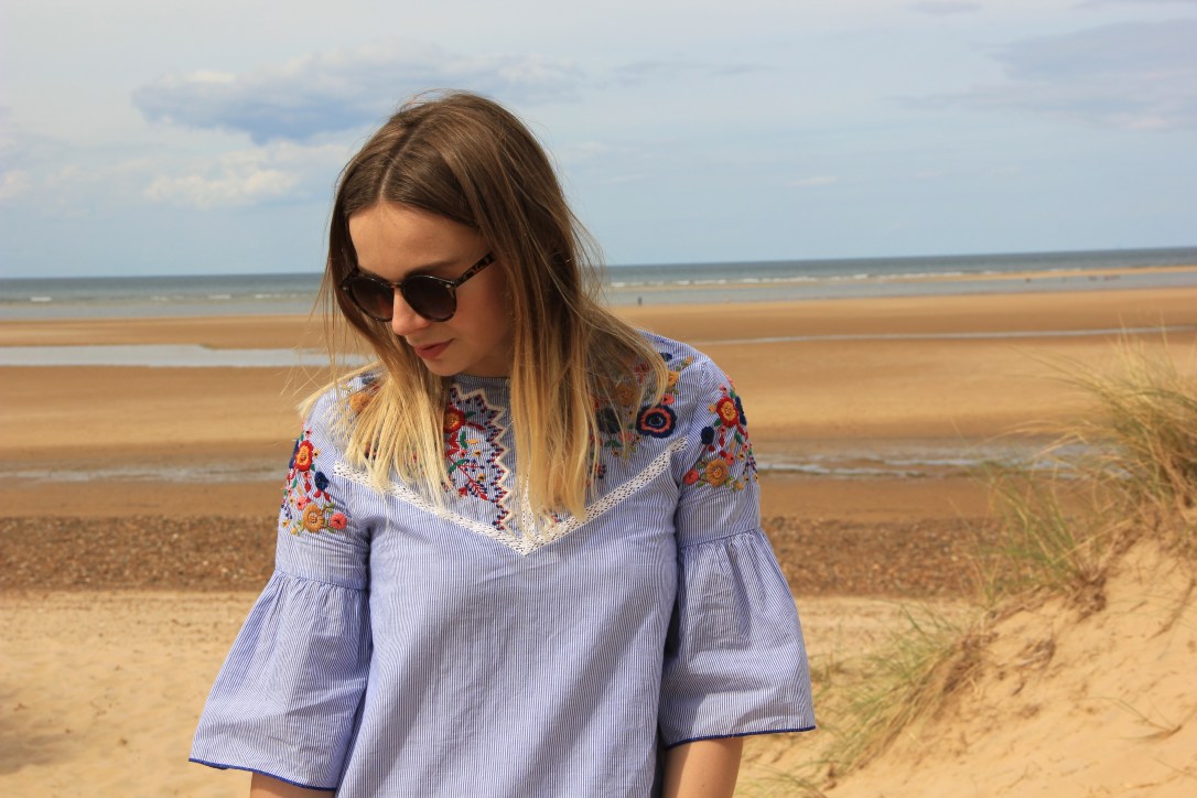 Zara blue embroidered smock dress