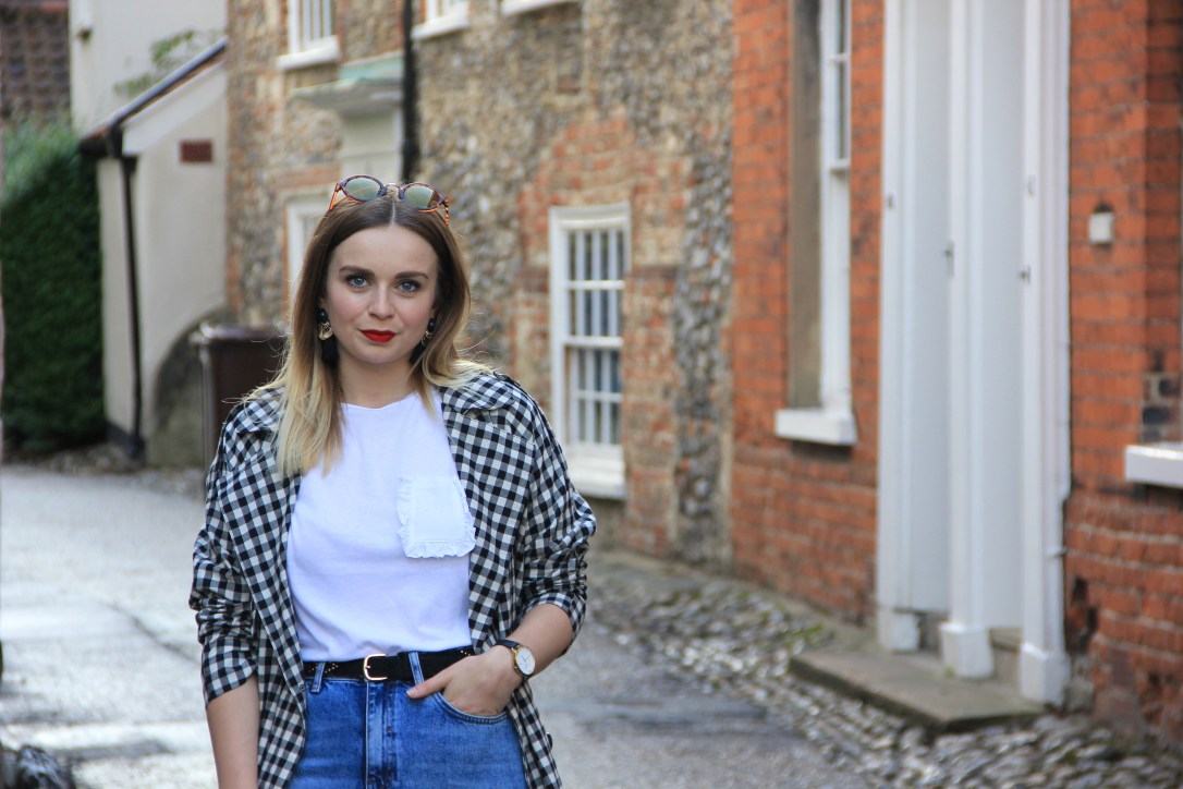 Gingham trench and white tee