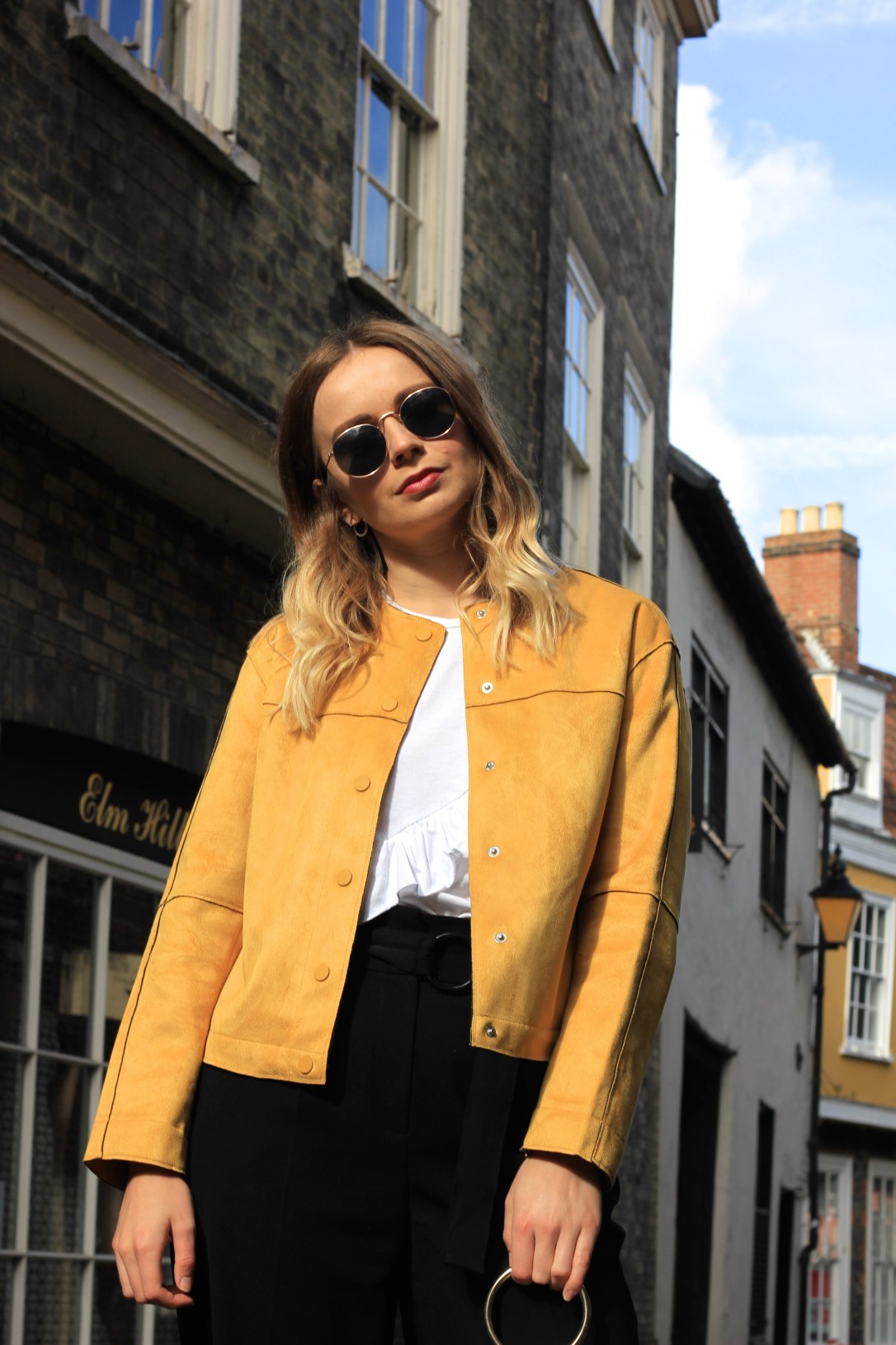 Yellow faux suede autumn jacket