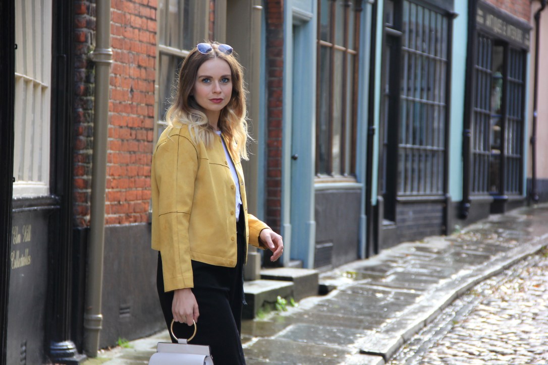 Yellow faux suede jacket