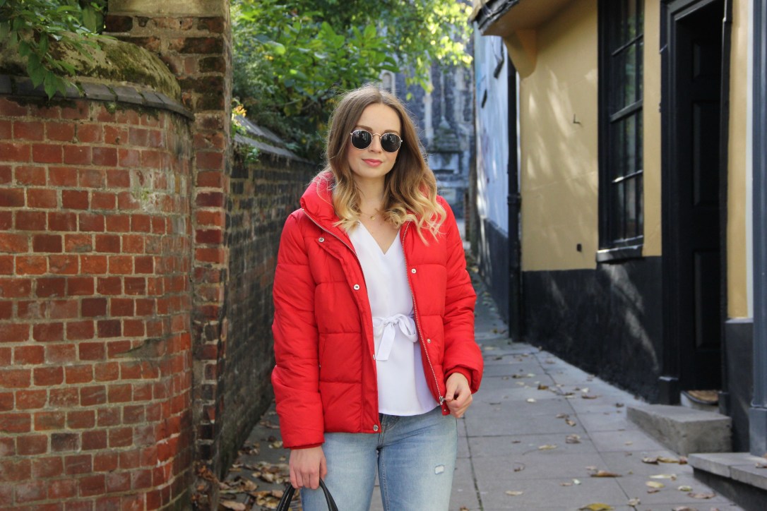 Styling a red padded jacket