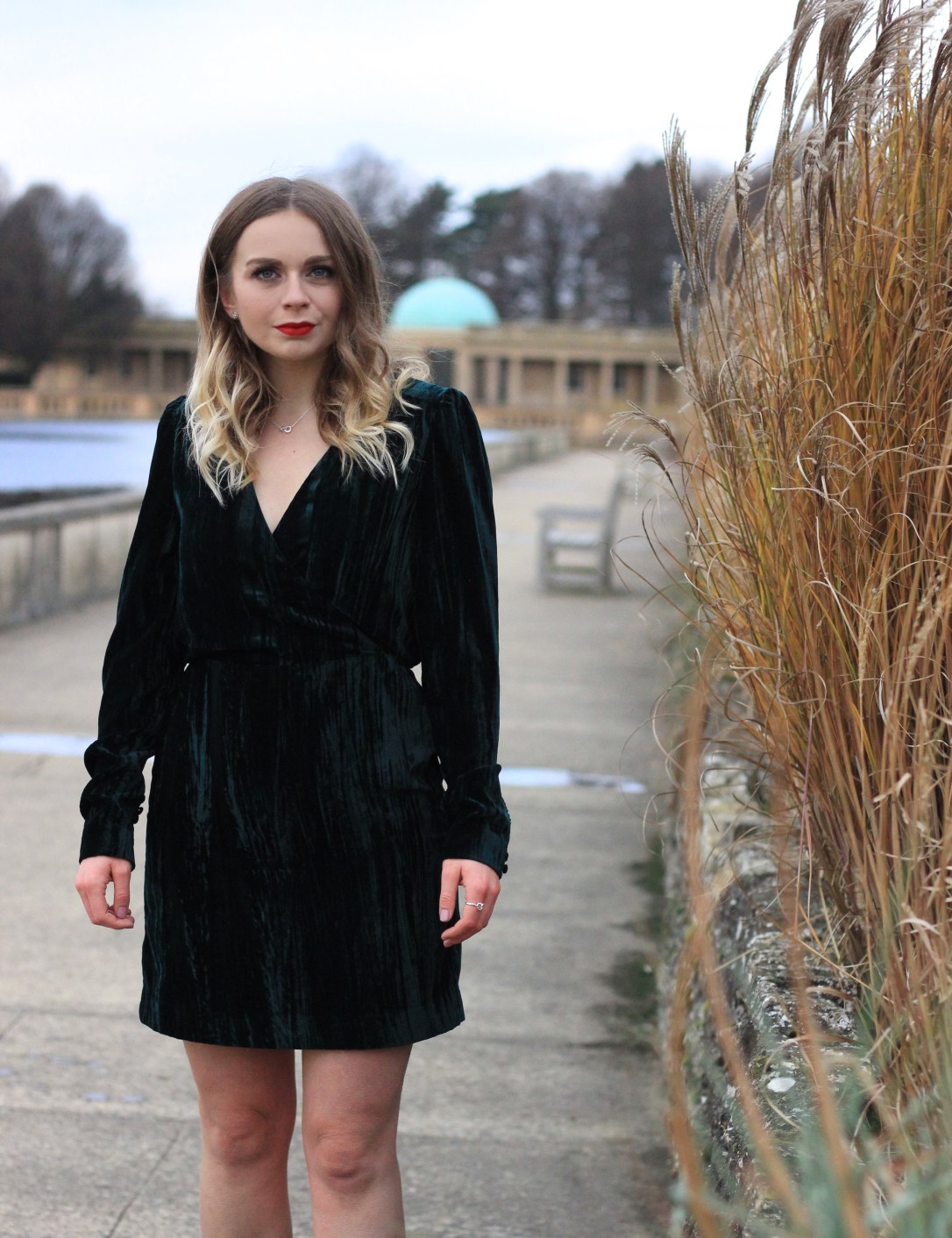 Green H&amp;M velvet wrap dress