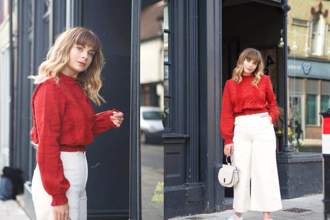 Miss Selfridge red victoriana lace blouse