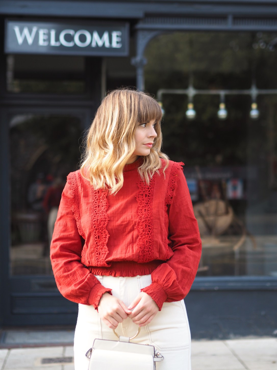 Miss Selfridge victoriana red blouse