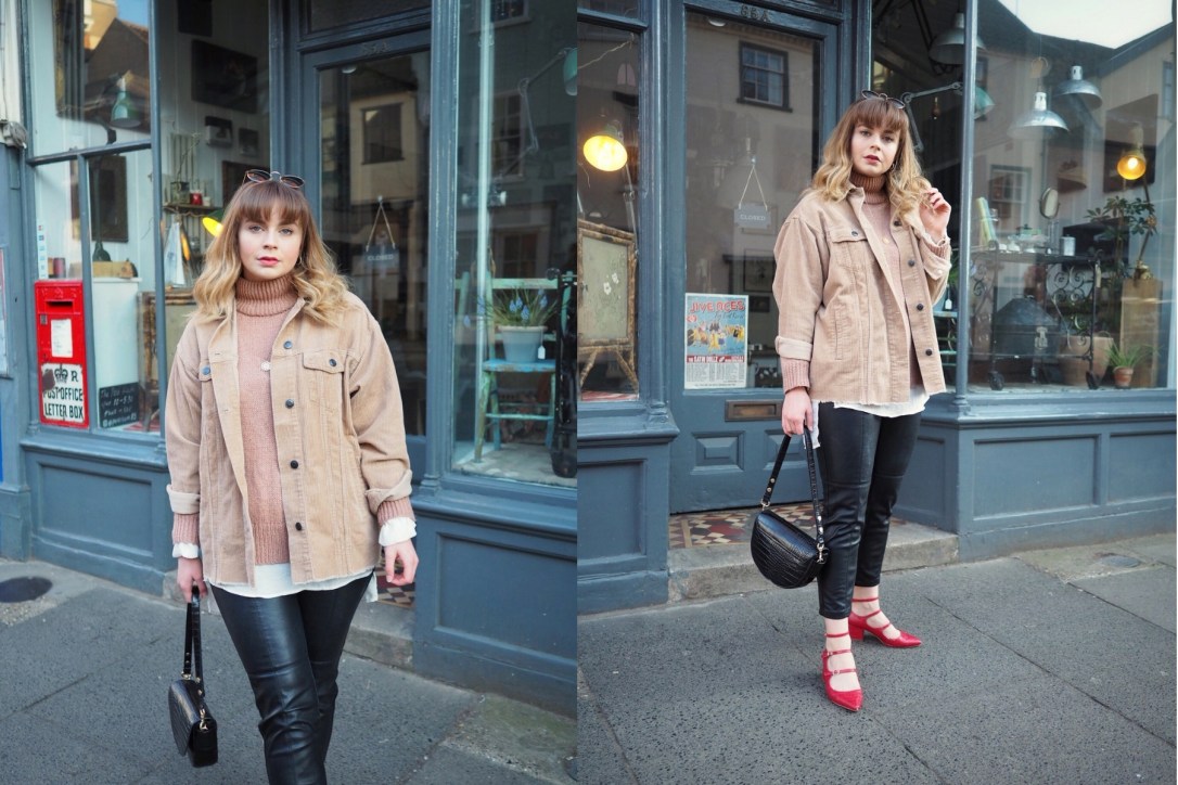 Pleather trousers work outfit